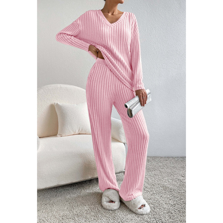 Women’s Set | Ribbed Clothing Style | V-Neck Lounge Set