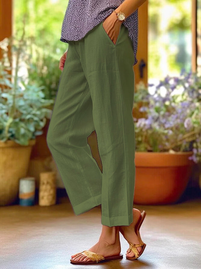 Women’s Trousers | Straight Fit Streetwear | Pockets & Ankle-Length | Cotton-Linen
