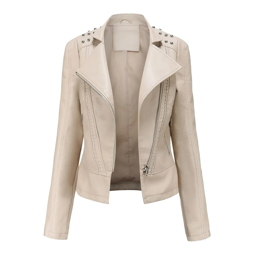 Women's Biker Jacket | Leather Look & Zip | Long Sleeved | Casual Style