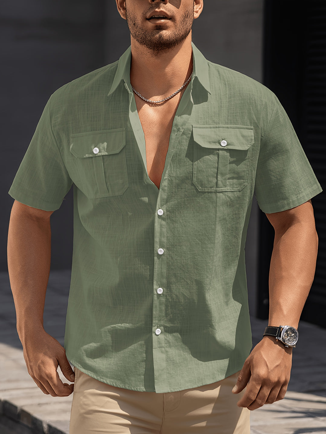 Men's Casual Shirt | Double Chest Pockets | Lightweight Cotton | Summer
