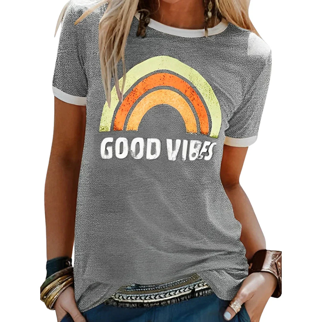 Women’s T-Shirt | Rainbow Print | Round Neck & Short Sleeves | Casual Clothing