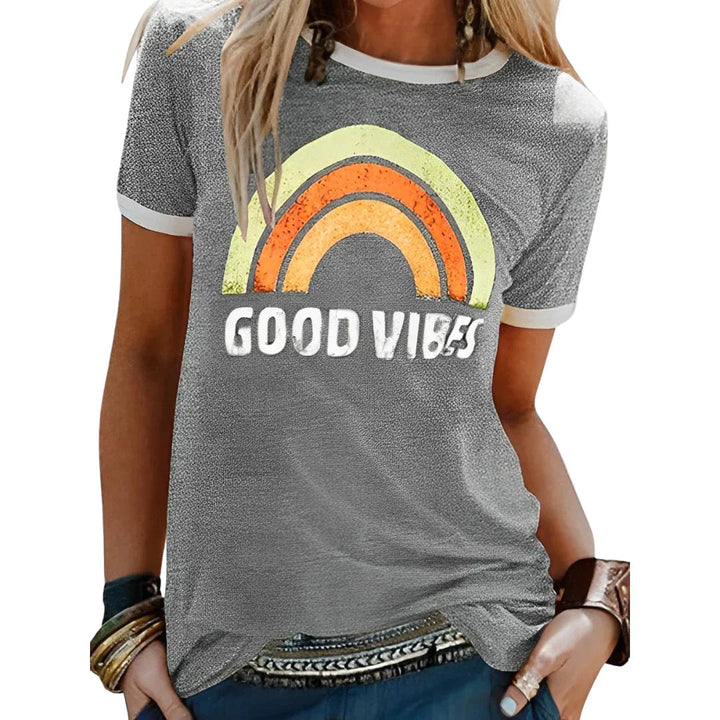 Women’s T-Shirt | Rainbow Print | Round Neck & Short Sleeves | Casual Clothing
