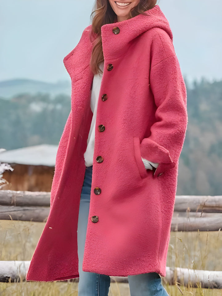 Women’s Long Coat | Hooded & Windproof | Long Sleeve Overcoat | Cotton-Polyester