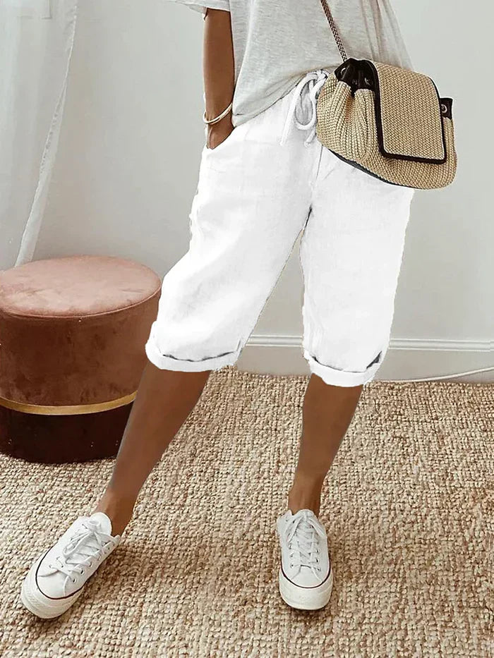 Women’s Trousers | Loose Fit Casual Style | Elastic Waist & Pockets | Cotton-Linen