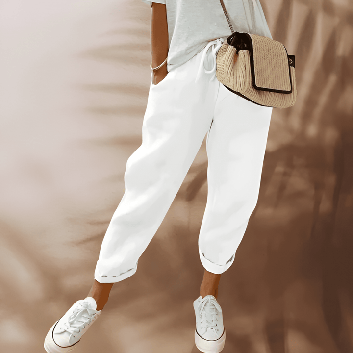 Women's Wide Leg Trousers | Vintage Print | Elastic Waist | Lightweight Polyester Blend