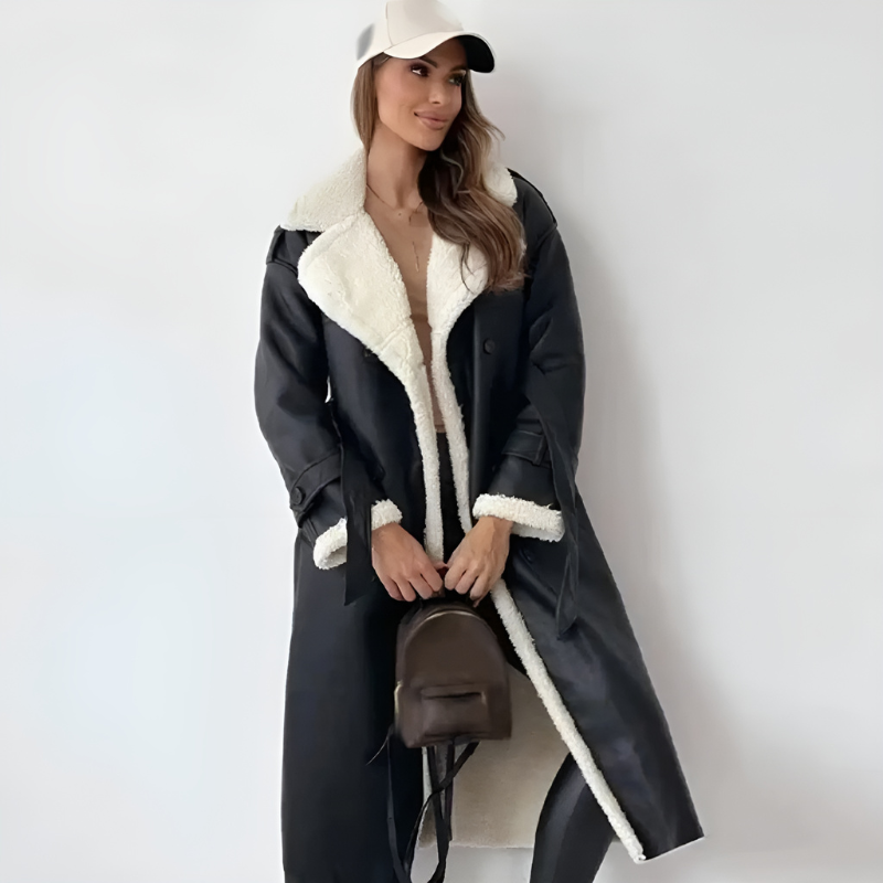 Women’s Coats | Long Teddy Collar Trench | Elegant Winter Clothing