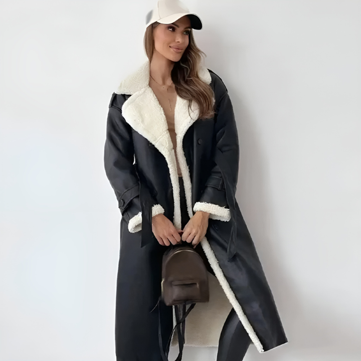 Women’s Coats | Long Teddy Collar Trench | Elegant Winter Clothing