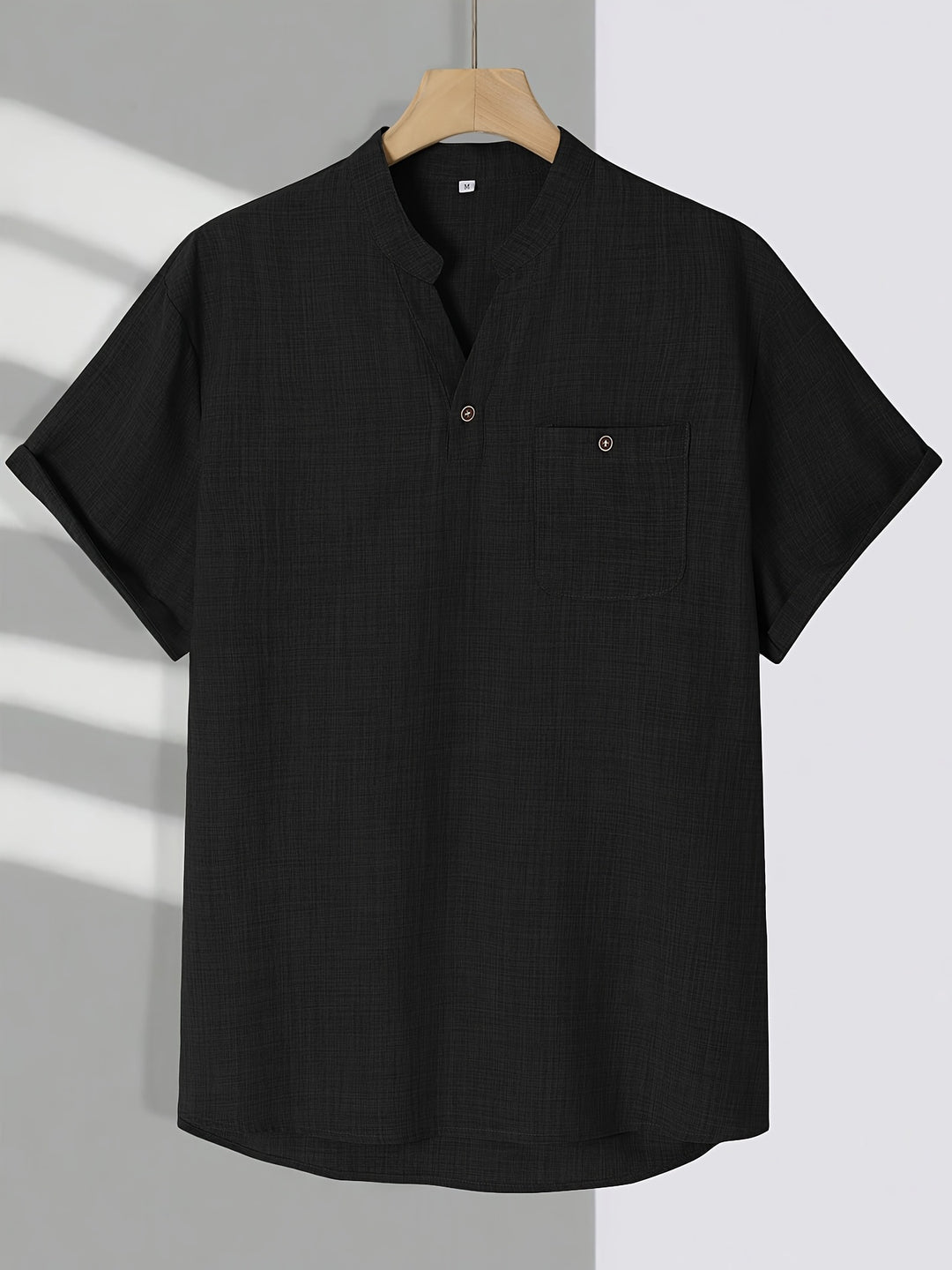 Men's Summer Shirt | Lightweight & Slim Fit | Stand Collar & Chest Pocket | Polyester