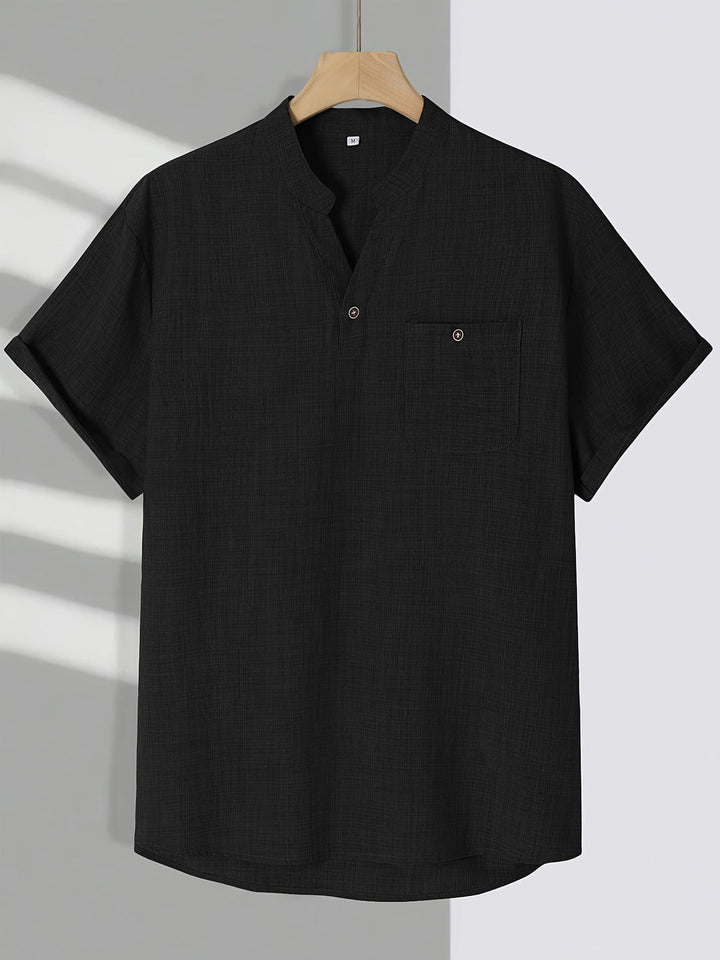 Men's Summer Shirt | Lightweight & Slim Fit | Stand Collar & Chest Pocket | Polyester