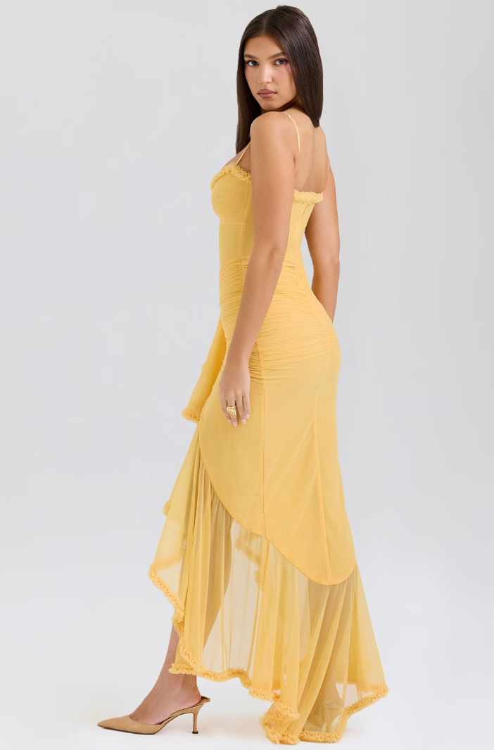 Women Maxi Dress | Spaghetti Straps & Ruffle Details | Sheer Layers | Wedding & Party