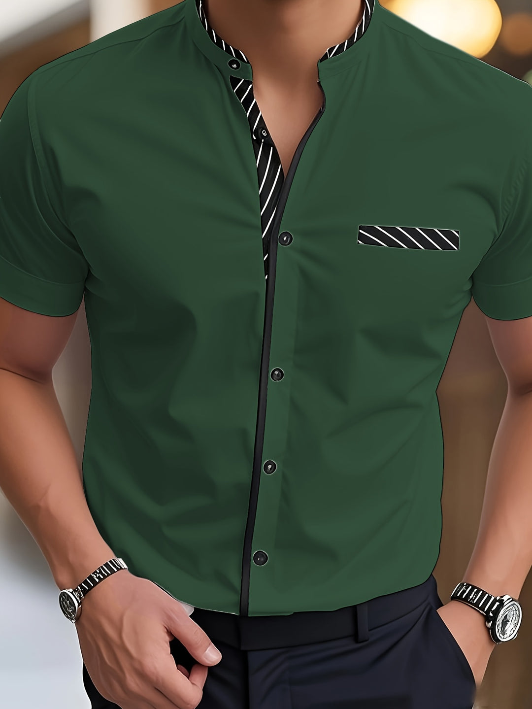 Men's Shirt | Stand Collar | Soft & Breathable | Polyester