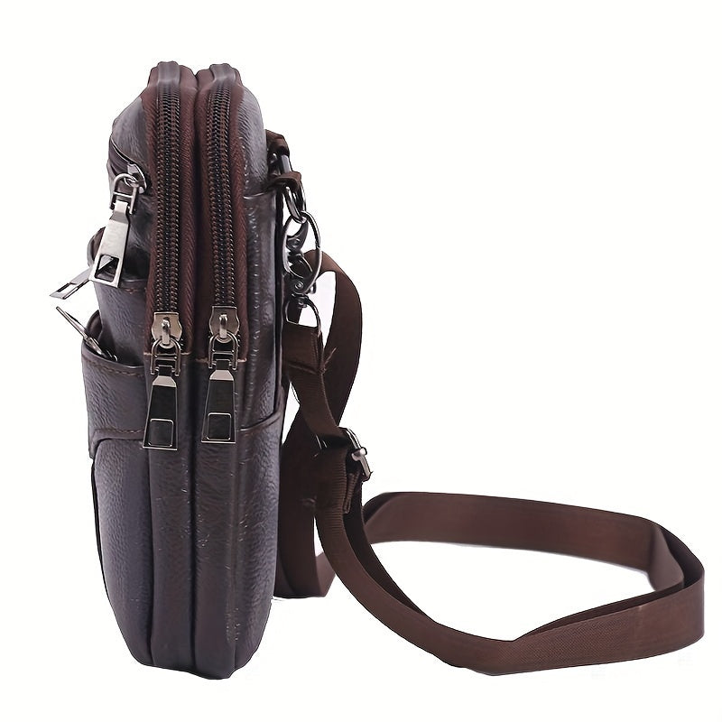 Men’s Waist Bag | Genuine Cowhide Leather | With Phone Holder & Multiple Zip Pockets
