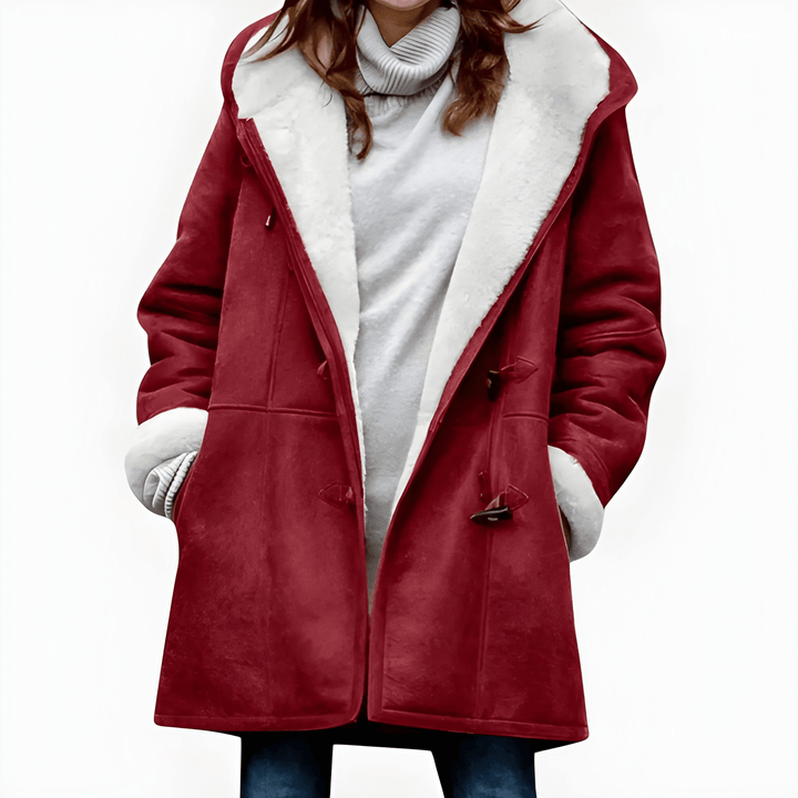 Women’s Winter Jacket | Long with Hood | Thick & Warm | Horn Buttons