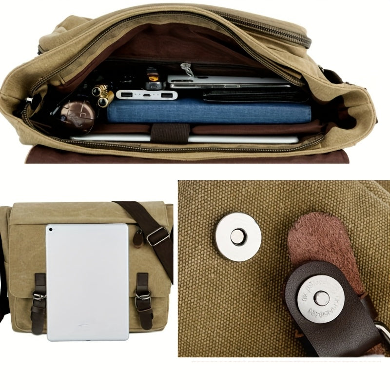 Men’s Shoulder Bag | Durable & Spacious with Multi-Pockets | Adjustable Strap | Canvas