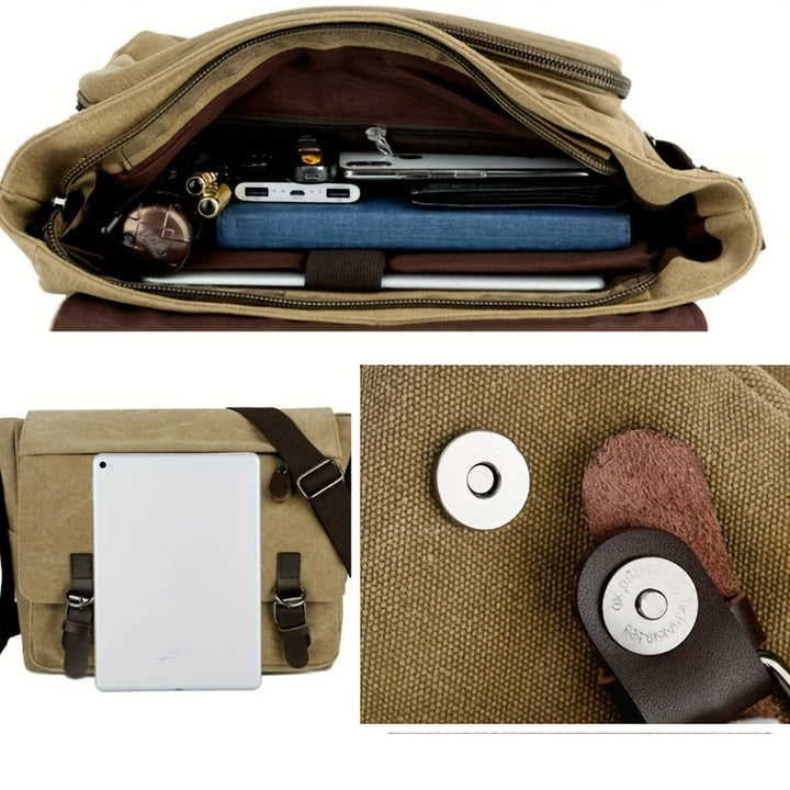 Men’s Shoulder Bag | Durable & Spacious with Multi-Pockets | Adjustable Strap | Canvas
