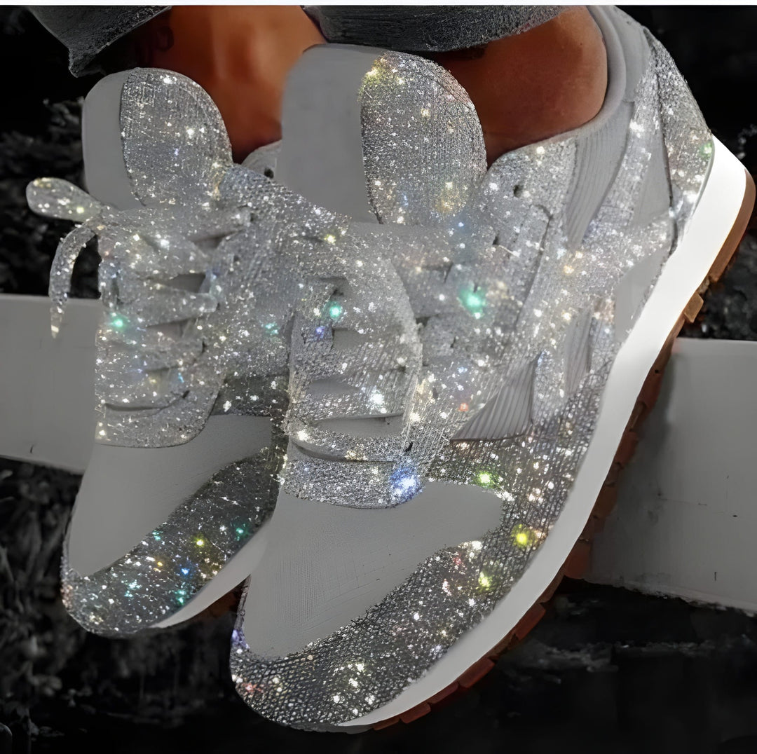 Women’s Trainers | Glitter Mesh Sneakers | Casual Lace-Up Shoes