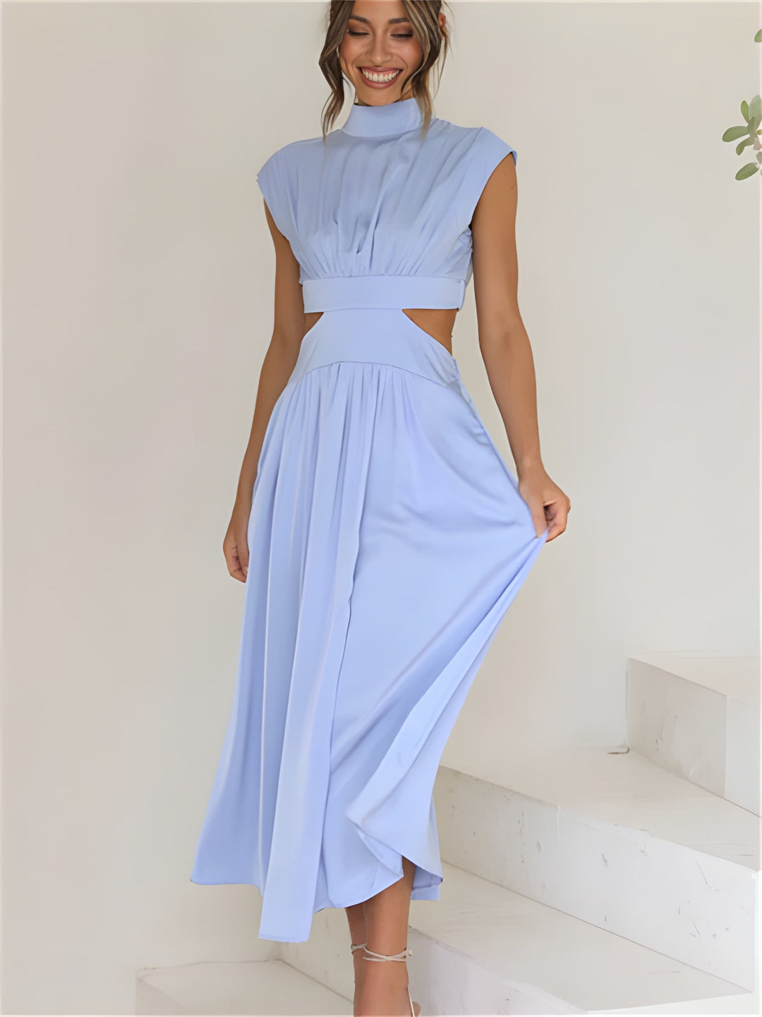 Women’s Maxi Dress | Elegant Style | Sleeveless & Backless with Ruffle Detail | Polyester