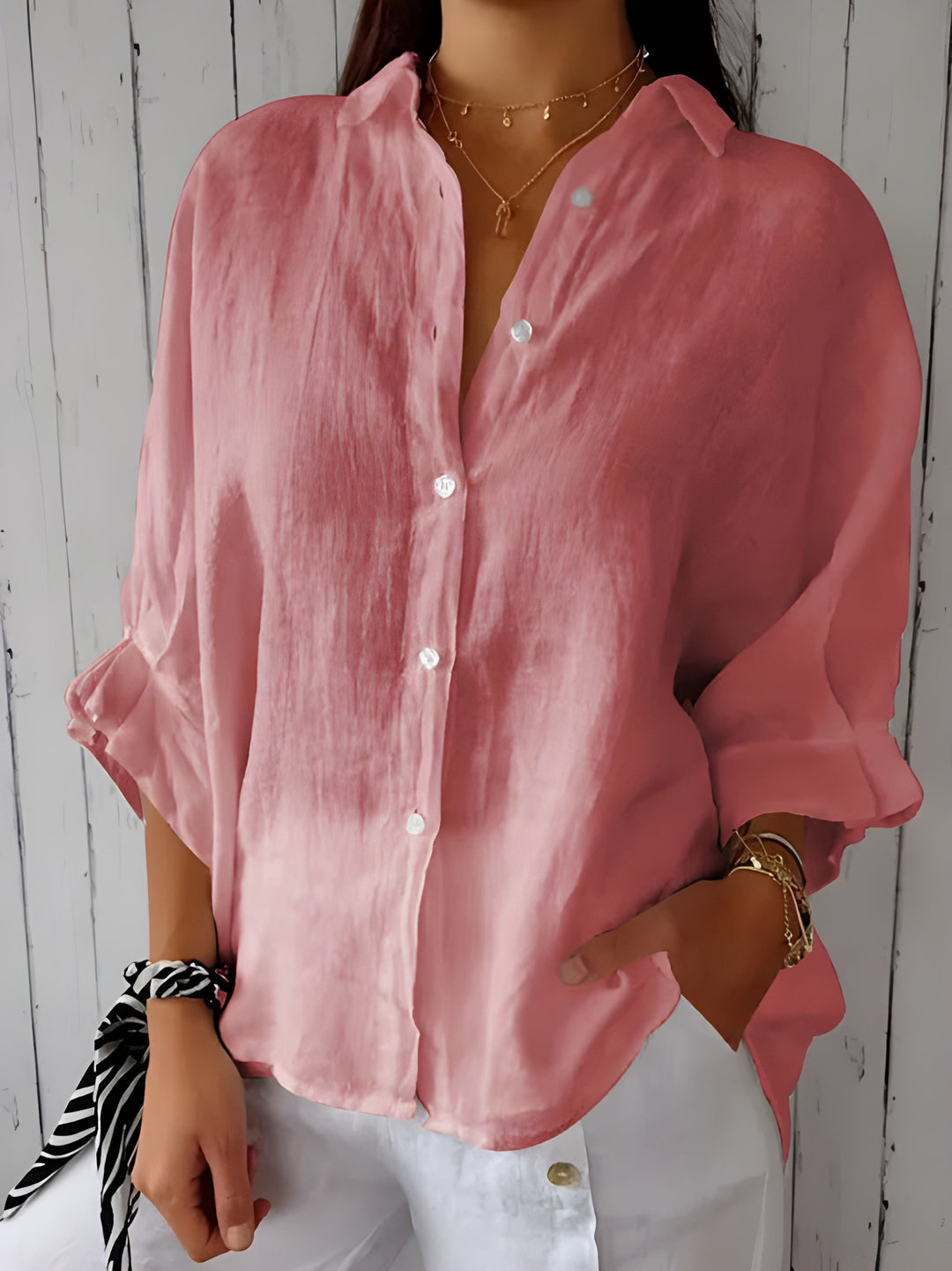 Women’s  Shirt | Tie-Back with Laces & Buttons | Loose Fit & Elegant | Cotton-Linen