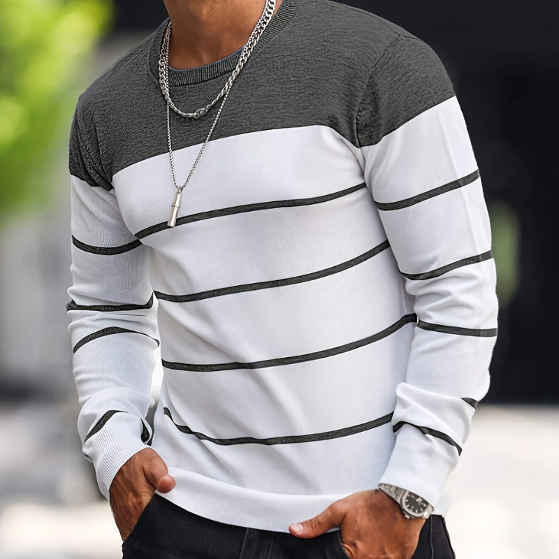 Men’s Sweatshirt | Striped Knit Mens Clothing | Crew Neck Sweater