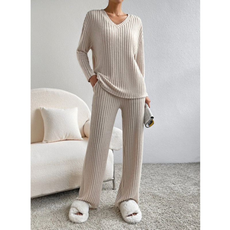 Women’s Set | Ribbed Clothing Style | V-Neck Lounge Set