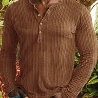 Men's Henley Shirt | Knitted & Stretch | Long Sleeve | Casual Spring Style | Polyester