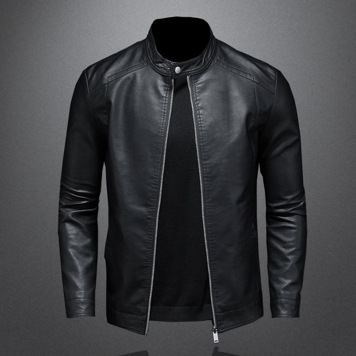 Men’s Leather Jacket | Slim Biker Coat | Stand Collar Casual Style