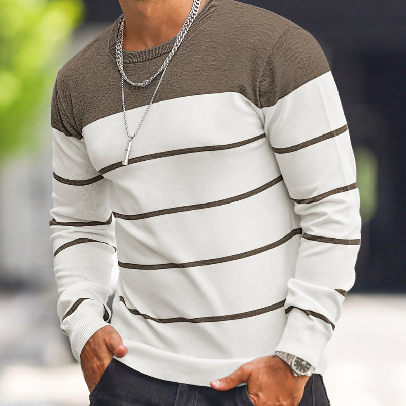 Men’s Sweatshirt | Striped Knit Mens Clothing | Crew Neck Sweater