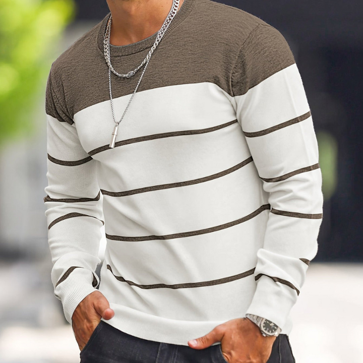 Men’s Sweatshirt | Striped Knit Mens Clothing | Crew Neck Sweater