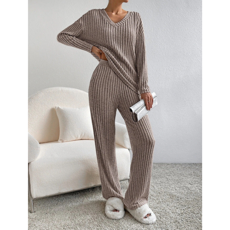 Women’s Set | Ribbed Clothing Style | V-Neck Lounge Set
