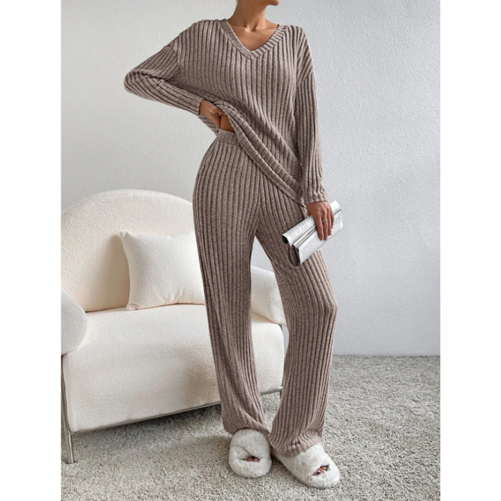 Women’s Set | Ribbed Clothing Style | V-Neck Lounge Set