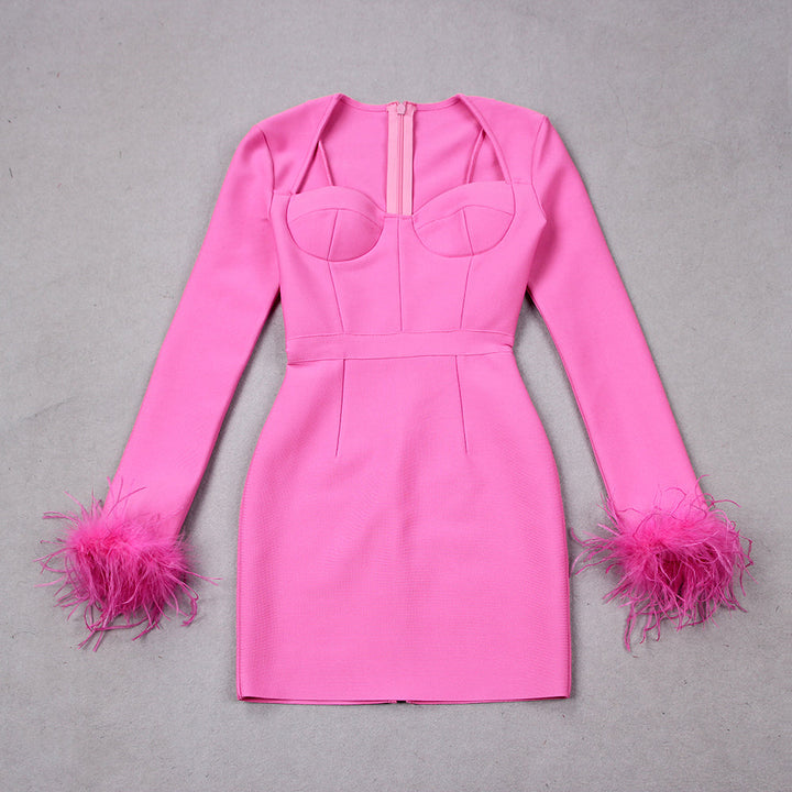 Woman's Mini Dress | Feather Trim Design | Elegant Dresses