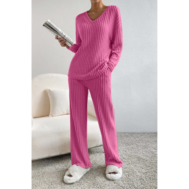 Women’s Set | Ribbed Clothing Style | V-Neck Lounge Set
