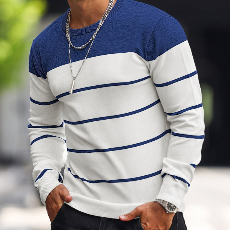Men’s Sweatshirt | Striped Knit Mens Clothing | Crew Neck Sweater
