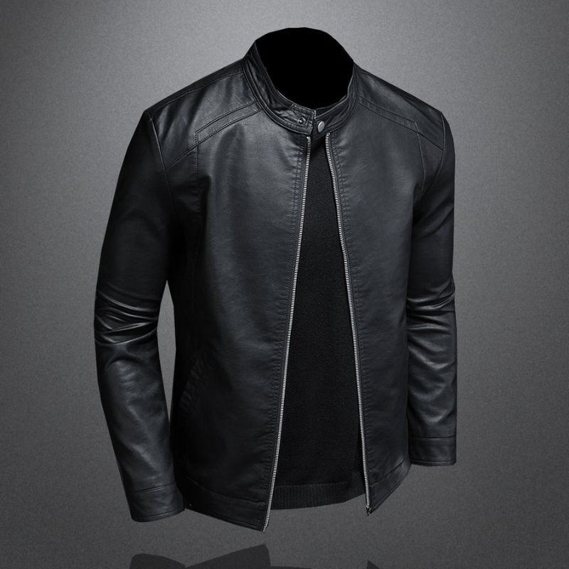 Men’s Leather Jacket | Slim Biker Coat | Stand Collar Casual Style