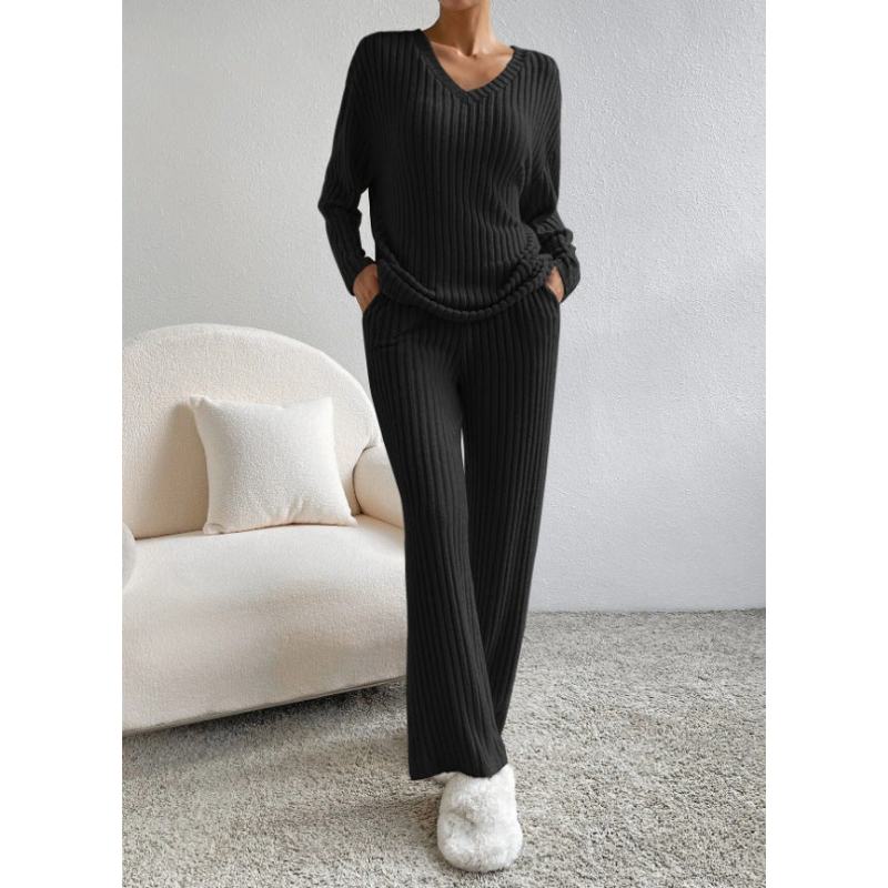 Women’s Set | Ribbed Clothing Style | V-Neck Lounge Set