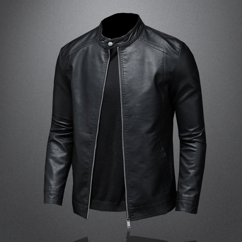 Men’s Leather Jacket | Slim Biker Coat | Stand Collar Casual Style