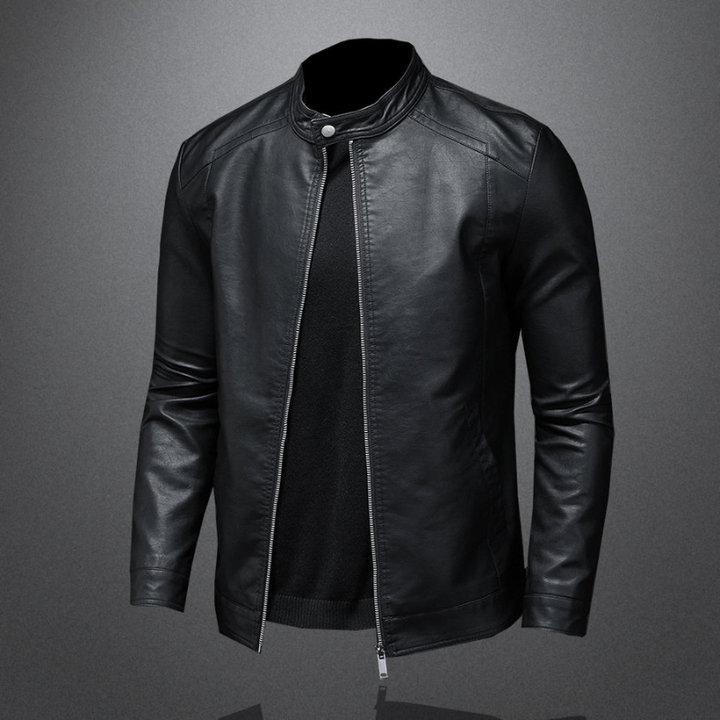 Men’s Leather Jacket | Slim Biker Coat | Stand Collar Casual Style