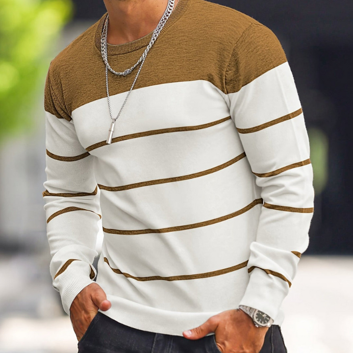 Men’s Sweatshirt | Striped Knit Mens Clothing | Crew Neck Sweater