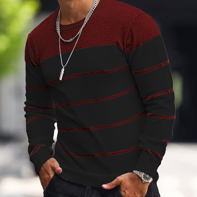 Men’s Sweatshirt | Striped Knit Mens Clothing | Crew Neck Sweater