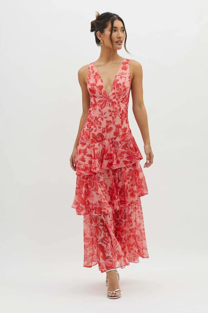 Women’s Maxi Dress | Tiered Floral Design | Romantic Tiered Dresses