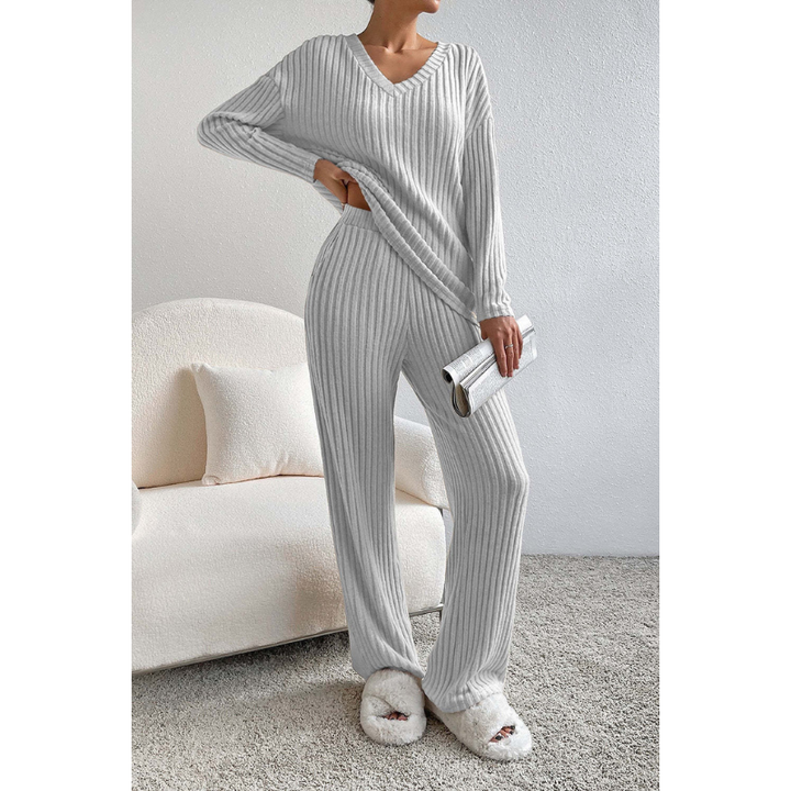 Women’s Set | Ribbed Clothing Style | V-Neck Lounge Set