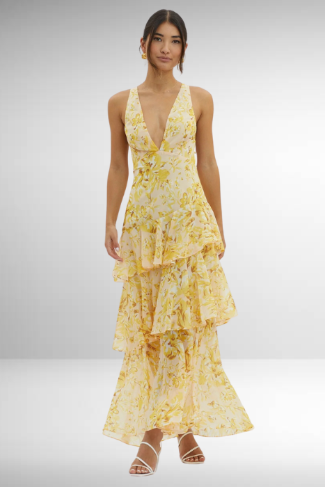 Women’s Maxi Dress | Tiered Floral Design | Romantic Tiered Dresses