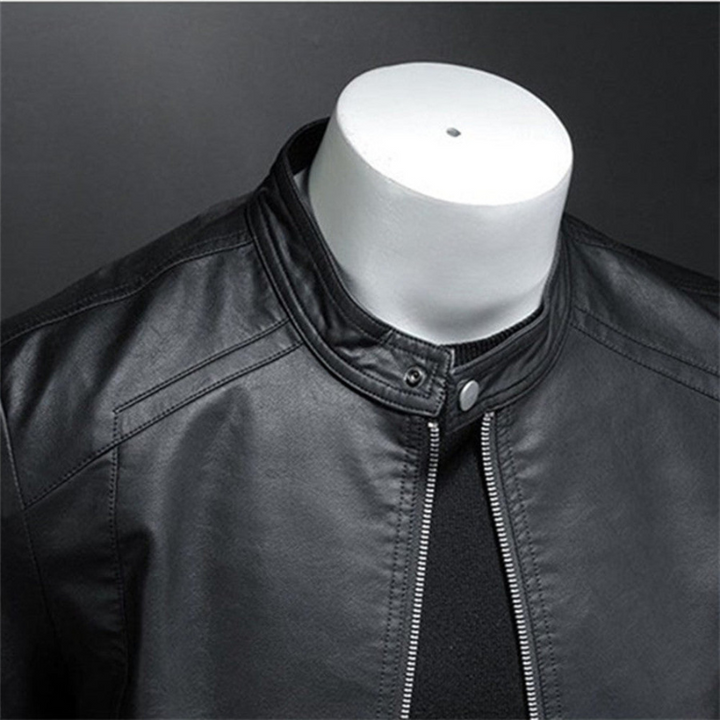 Men’s Leather Jacket | Slim Biker Coat | Stand Collar Casual Style