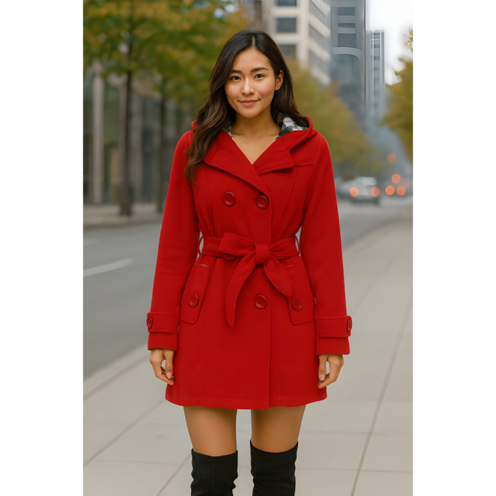 Women’s Jacket | Hooded Belted Coat | Elegant Clothing