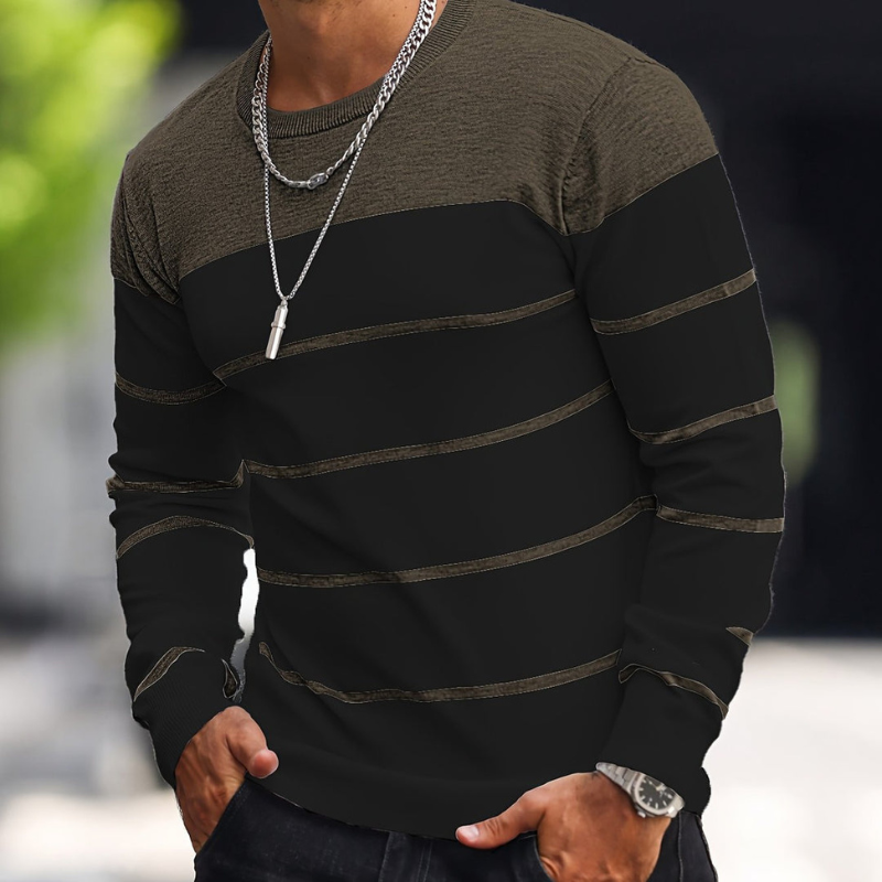 Men’s Sweatshirt | Striped Knit Mens Clothing | Crew Neck Sweater