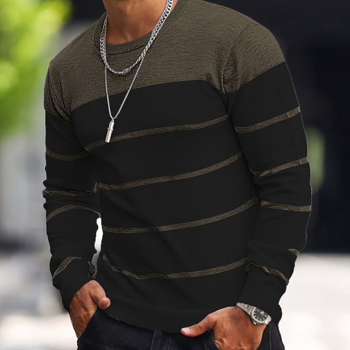 Men’s Sweatshirt | Striped Knit Mens Clothing | Crew Neck Sweater