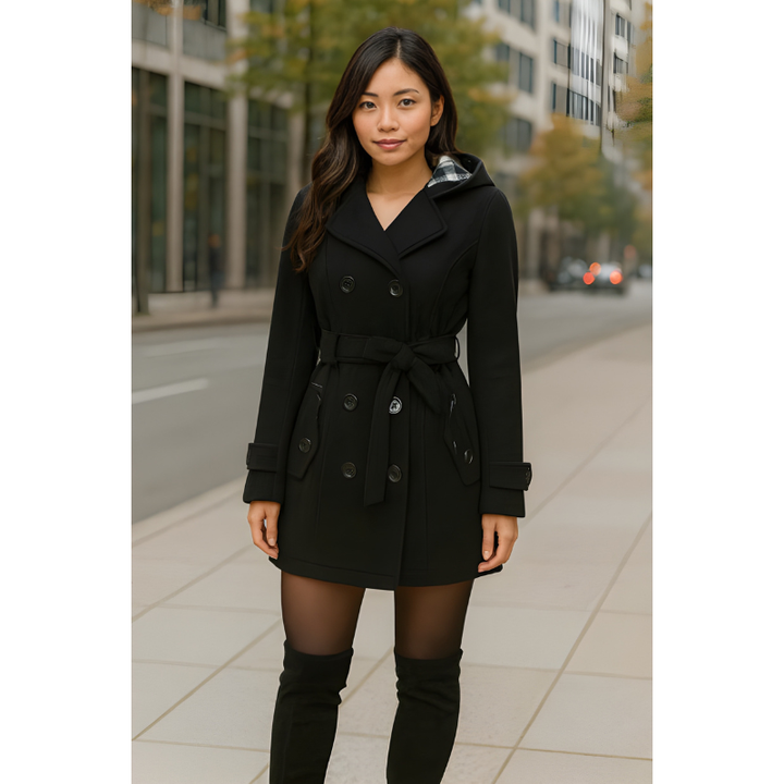 Women’s Jacket | Hooded Belted Coat | Elegant Clothing