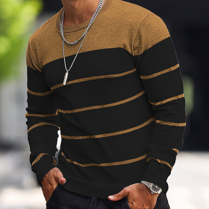 Men’s Sweatshirt | Striped Knit Mens Clothing | Crew Neck Sweater