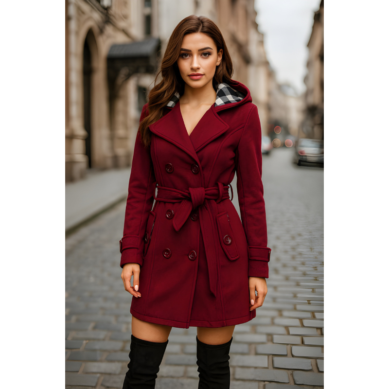 Women’s Jacket | Hooded Belted Coat | Elegant Clothing