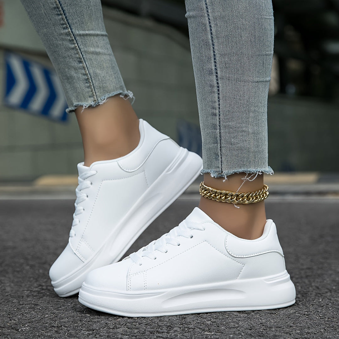 Women’s Trainers | White Faux Leather Sneakers | Casual Shoes